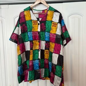 Act III Mardi Gras‎ Multi Color Checkered Button Front Shirt Size 20W